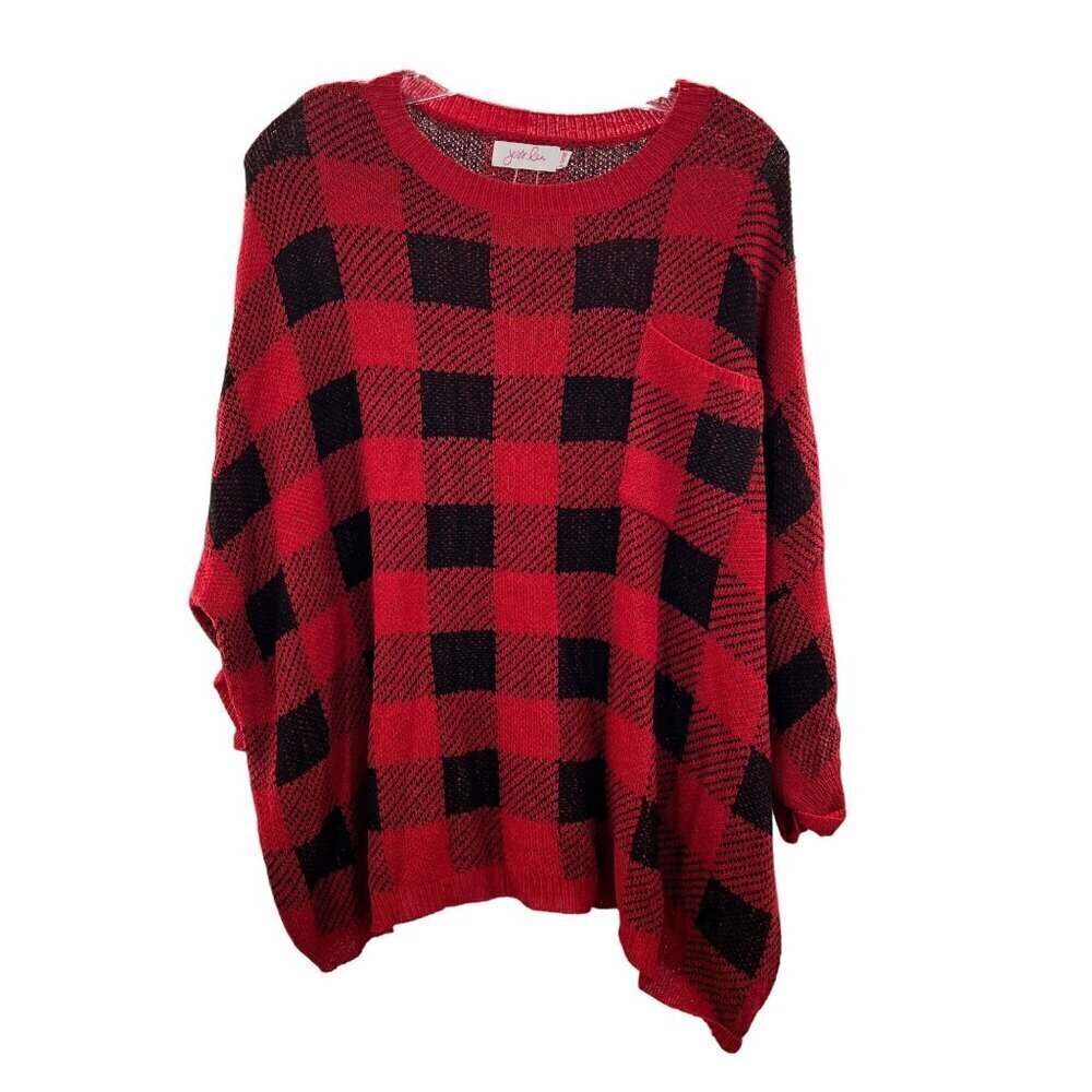 Jess Lea Women's 3/4 Sleeve Pullover Red/Black Checkered Sweater Size S/M